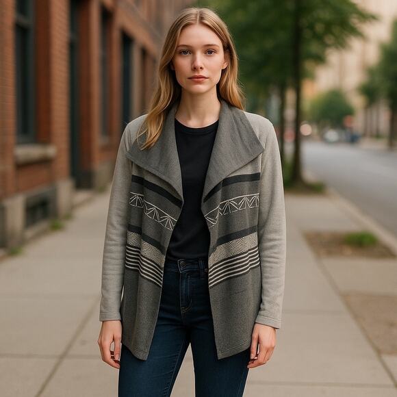 Ruby Moon Anthropologie Drape Open Front Grey Cardigan Size Medium - Picture 10 of 10